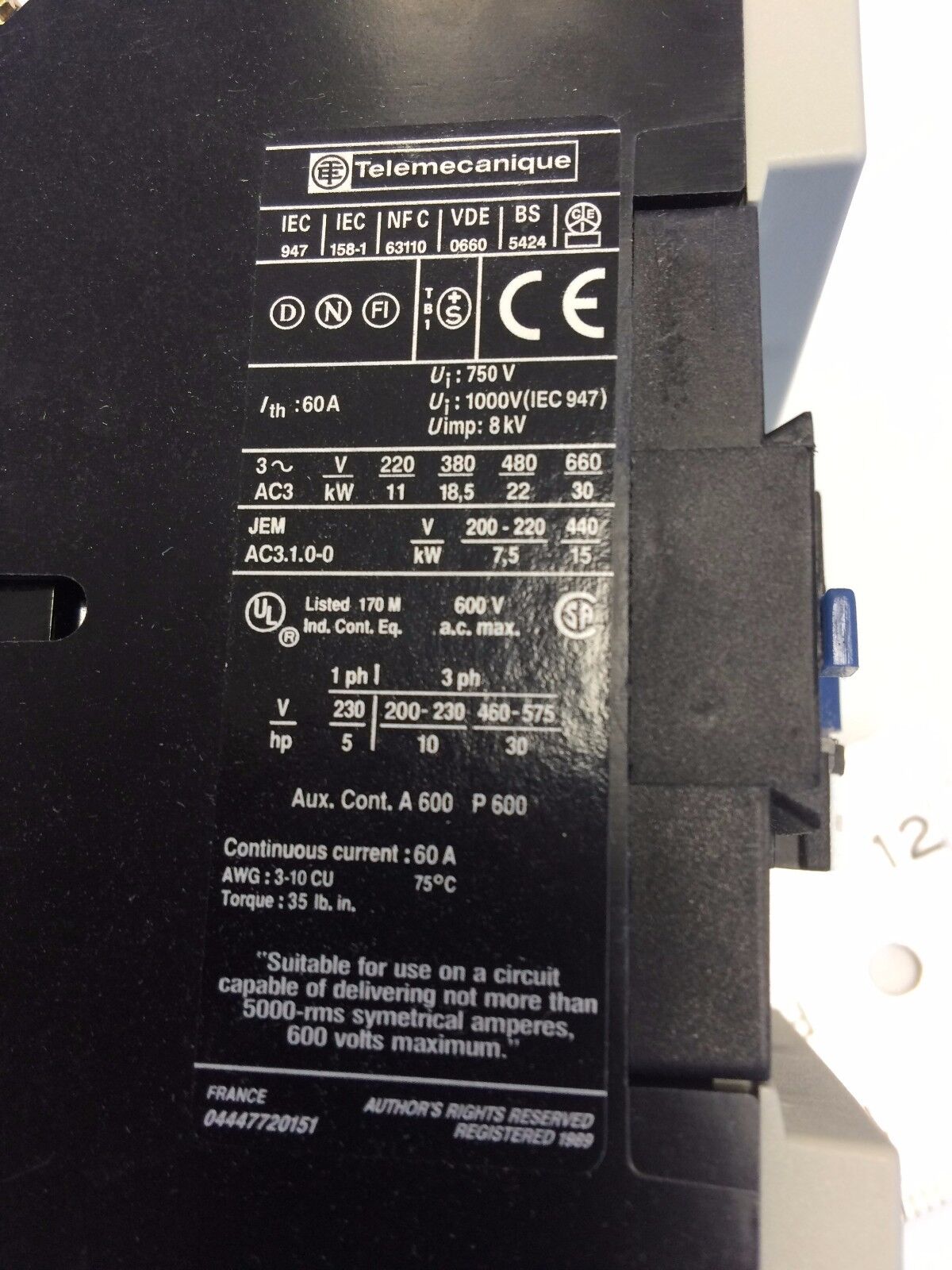 New Telemecanique Lp1 D4011 Ew  Contactor 40Amp 3Pole,48Vdc,1No/Nc Contractor,Ad