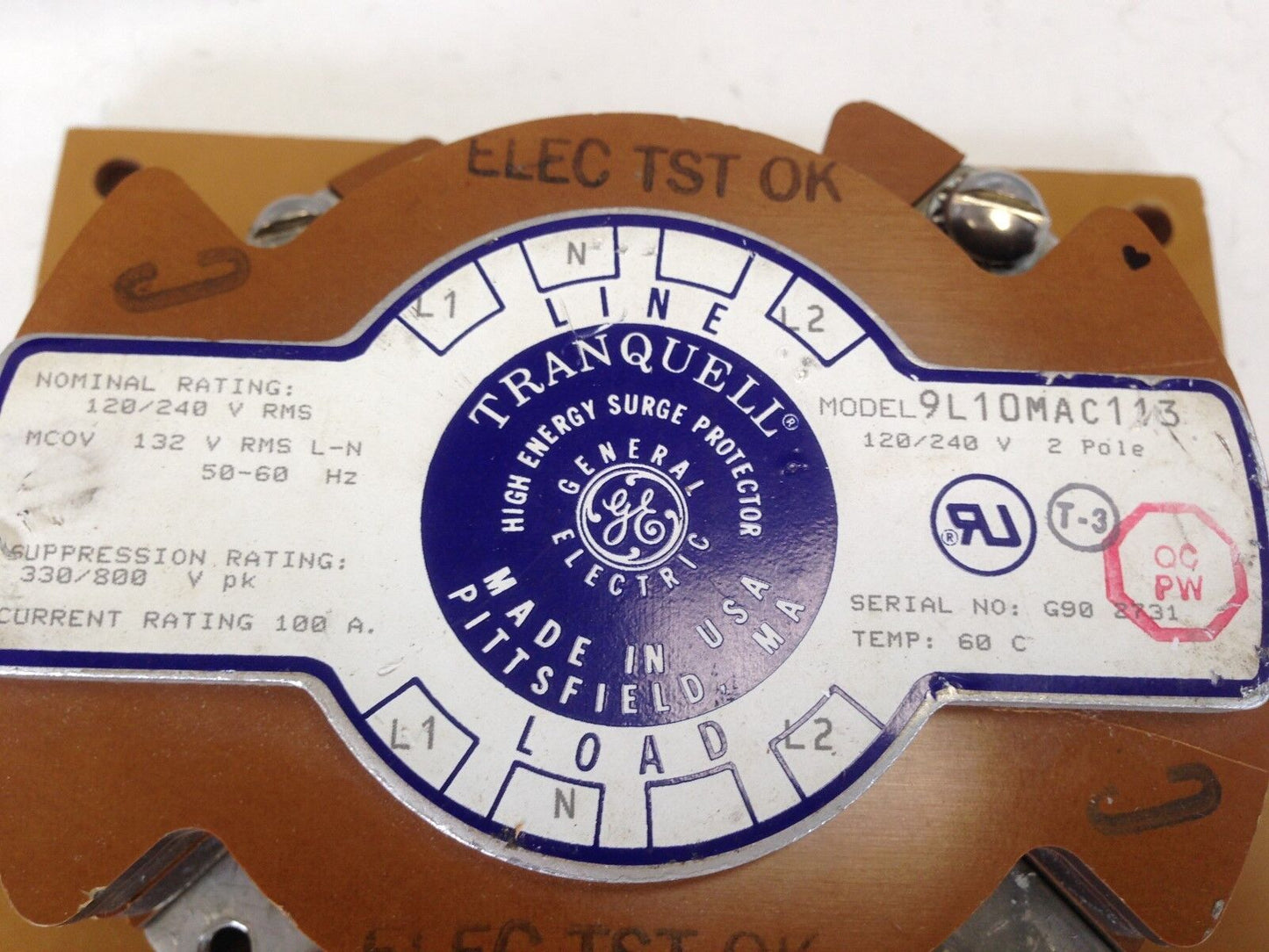 Ge 9L10mac113  General Electric Surge Supressor 960 Joules Per Phase 120,Fk