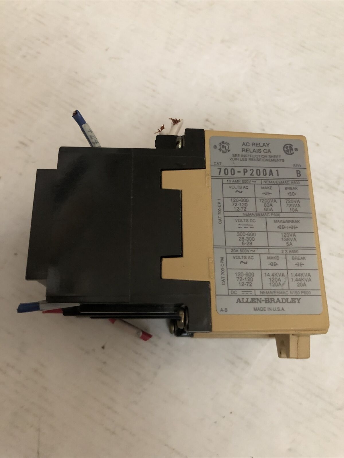 Allen-Bradley 700-P200a1 Series B Ac Relay 120V Coil ,Type P,Cs