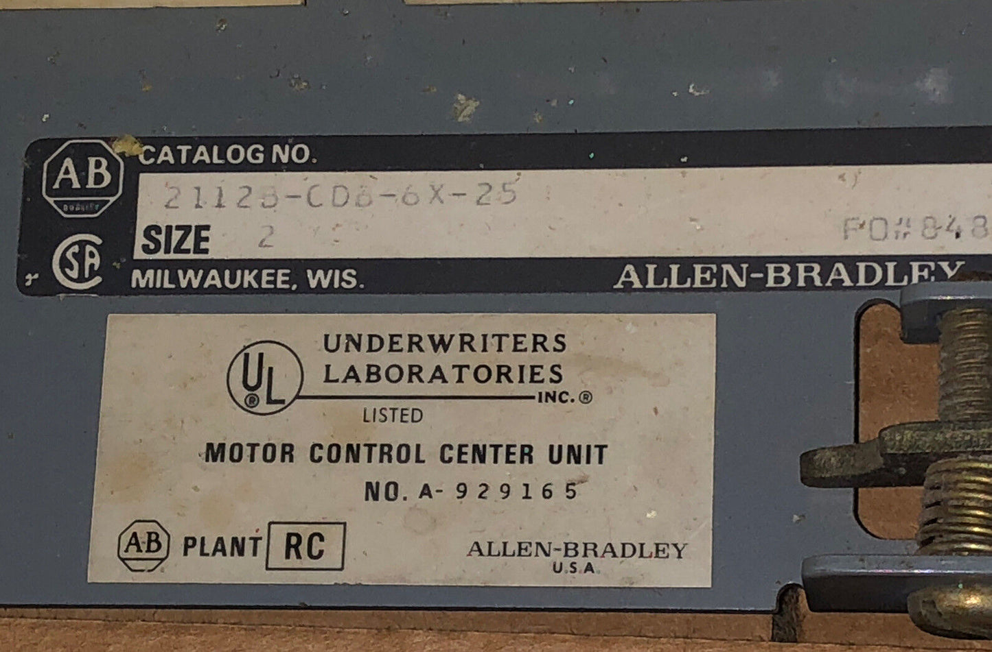 2112B Cdb 6X 25 Allen-Bradley 509-Cod Size 2,25Hp 480V Starter Control 595-A,Aj