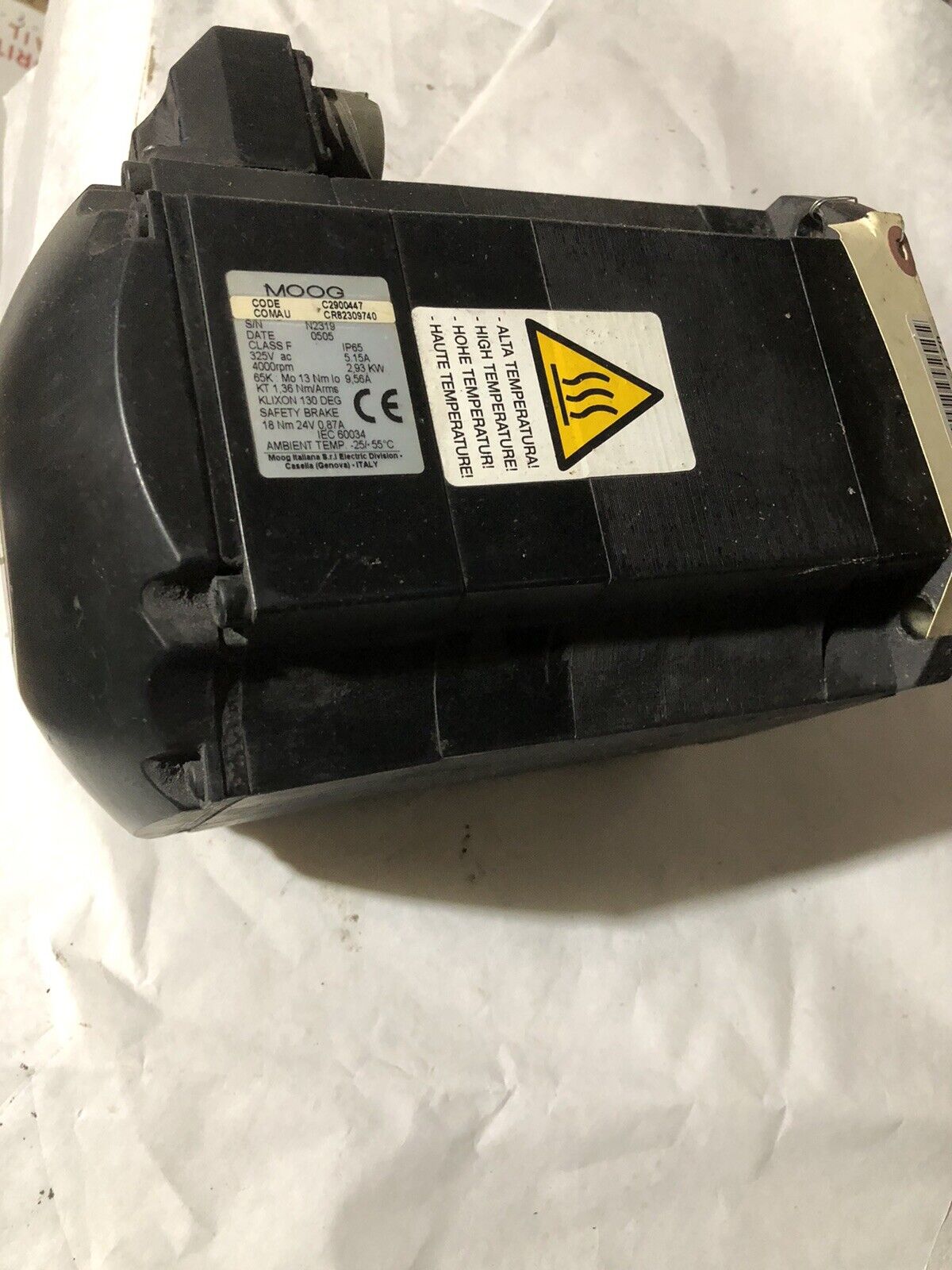Moog C2900447 Servo Motor,Cr82309740,Ip65,5.15A,4000Rpm 325Vac,To
