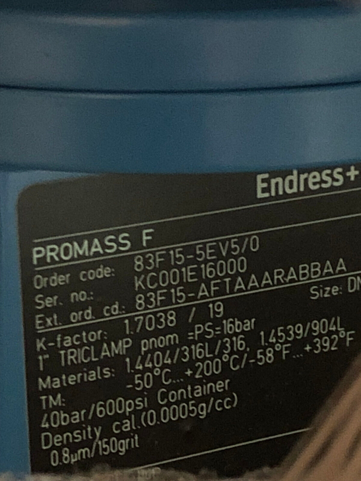 New Endress + Hauser 83F15-5Ev5/0 Promass 83,Promass F,1.7038/19,Dn15 / 1/2",Aq