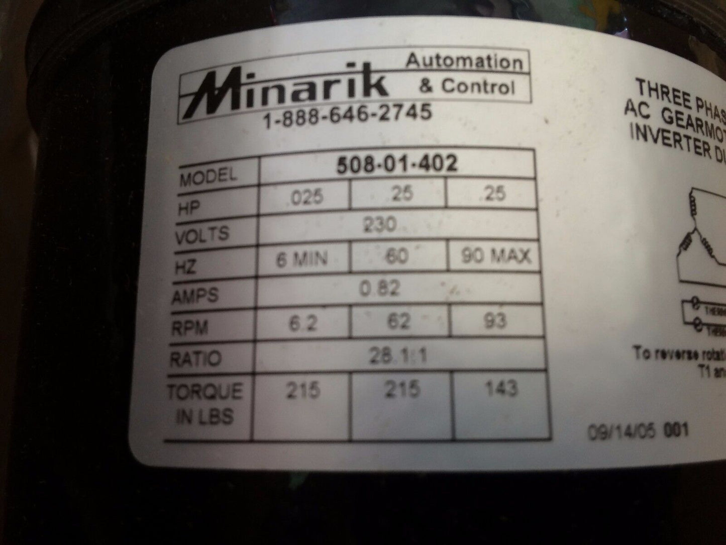 New Bison Minarik 508-01-402 Gear Motor Ac 230V .025Hp 0.82Amps,508 01 404,Bh