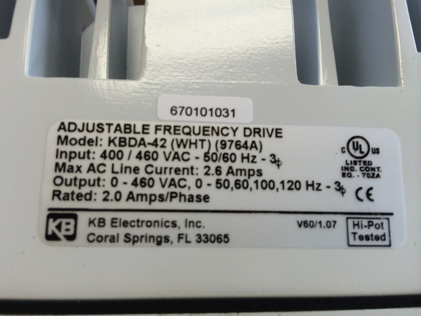 Kb Kbda-42,9764A Ac Motor Speed Control/Adjustable Drive,Genesis Nema 4X/Ip65,Bb