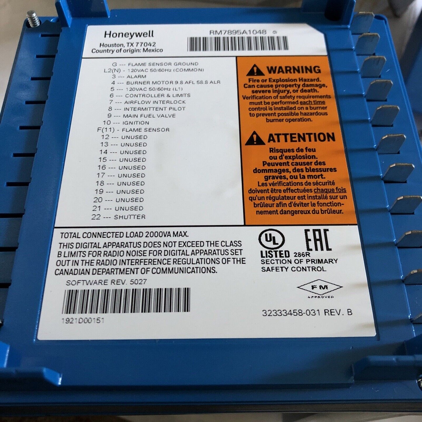 New Honeywell Burner Control Rm7895 A 1048,Honeywell Rm7895a1048,So