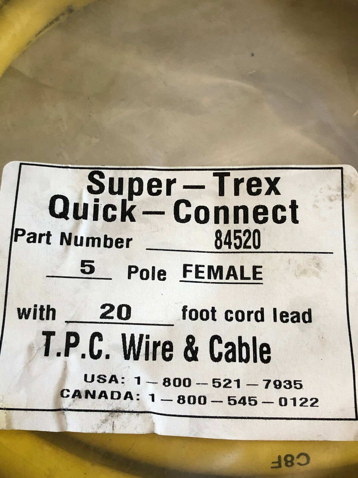 Super-Trex 84520 T.P.C. Wire Cable 84520,5Pole Female 20' Servo,Encoder Cable,Cg