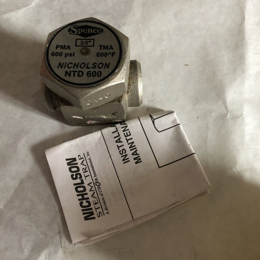 New 3/8 Spence Nyd600,Nicholson Ntd 600,800F,600Psi Thermodynamic Steam Trap,Bm