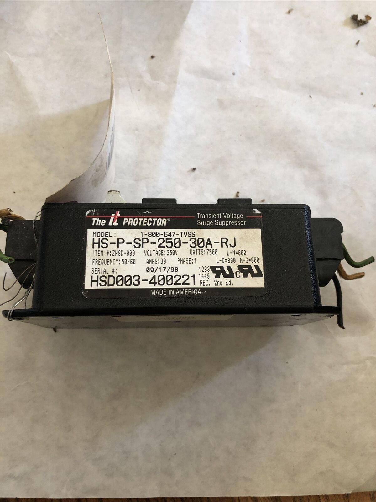 It Protector Hs-P-Sp-250-30A-Rj Transient Voltage Surge Suppressor, 30A,Dc