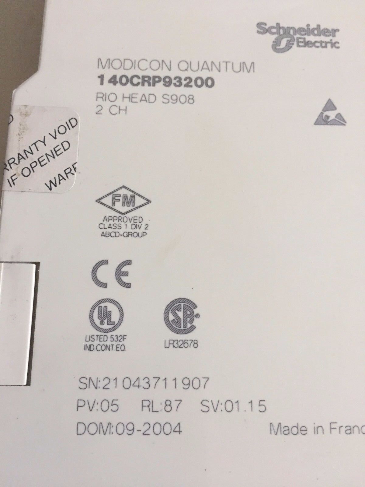 Modicon 140 Crp 932 00,Schneider Electric Interface,Rio Head S908 2Ch,Bv