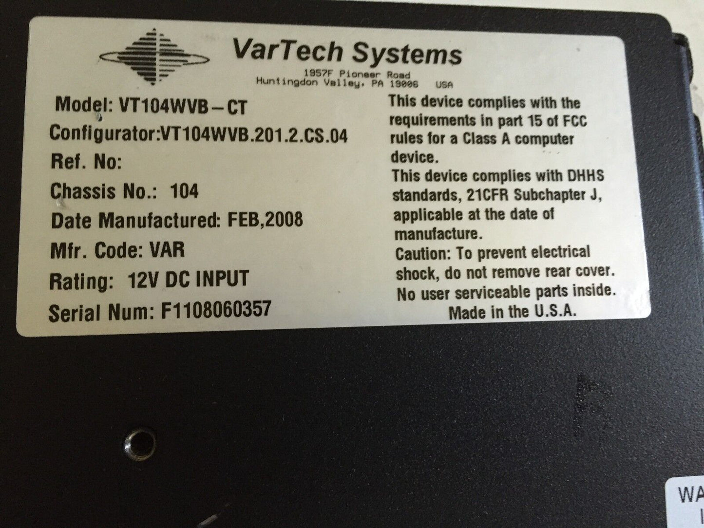 Vartech Vt104wvb-Ct Display Panel Lcd 10.4" Capacitive Touch 12,Var Display,Bd