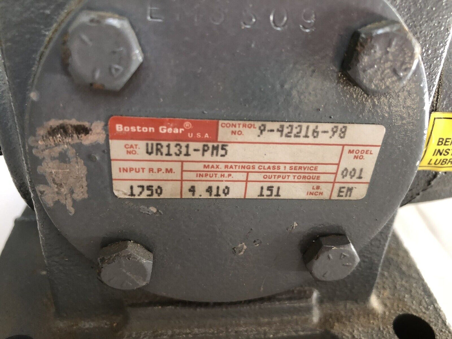 New Boston Gear Motor Vr131-Pm5  4.410Hp 1750Rpm 151Torque,9-42216-98,Dd