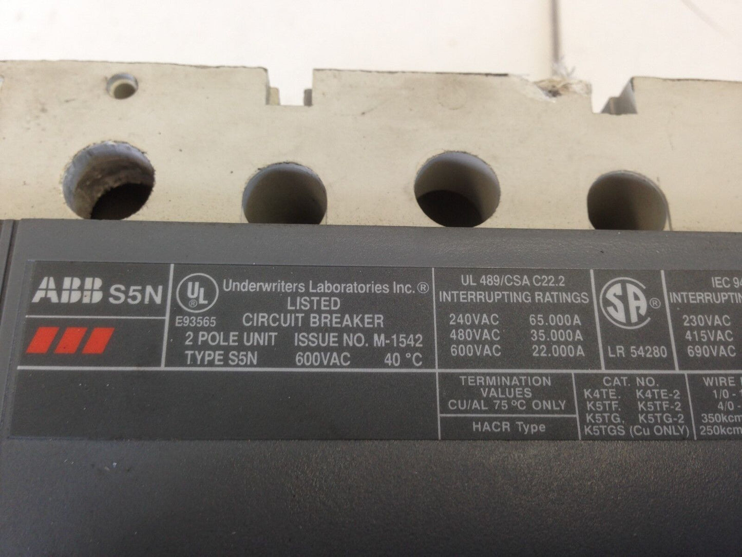 Abb Ac00353370 Saces5 Circuit Breaker, 2-Pole, 600Vac, 400A  S5n  Sace Pr211,Fe