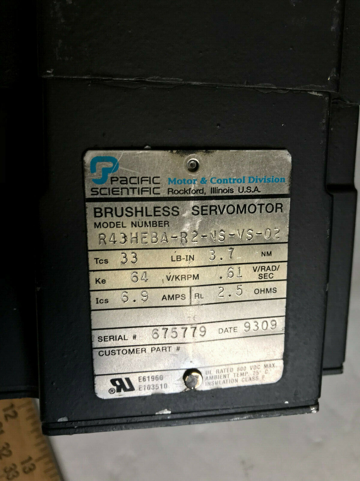 Pacific Scientific R43heba-R2-Ns-Vs-02 Bryshless Servo Motor, Repaired,Th