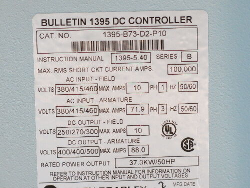 Allen Bradley 1395-B73-D2-P10 Dc Controller, 50 Hp,A-B 1395,Bm