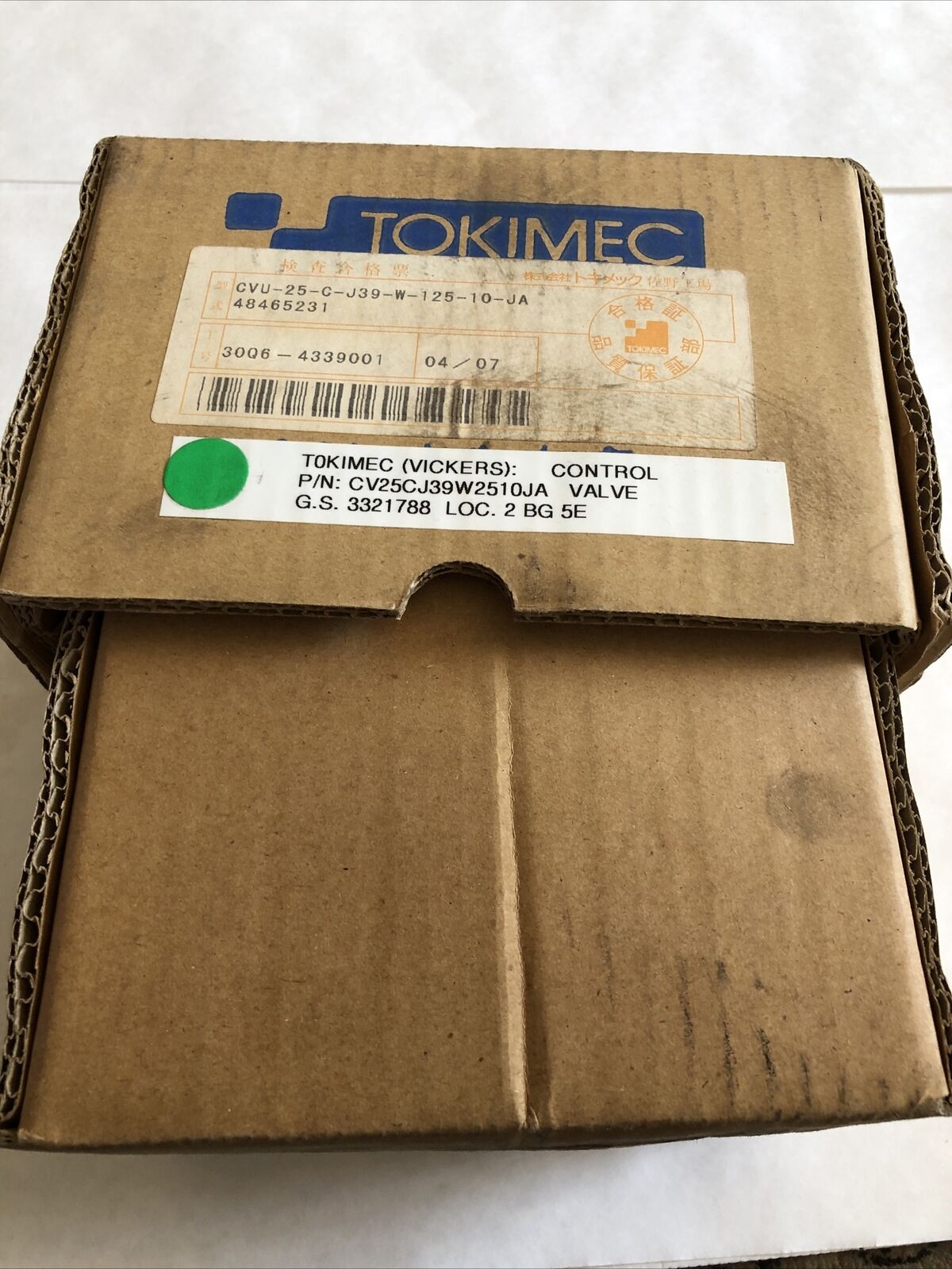 New Tokimec Cvu-25-C-J39-W-125-10-Ja Vickers Cv25cj39w2510ja Cartridge Valve,Dg