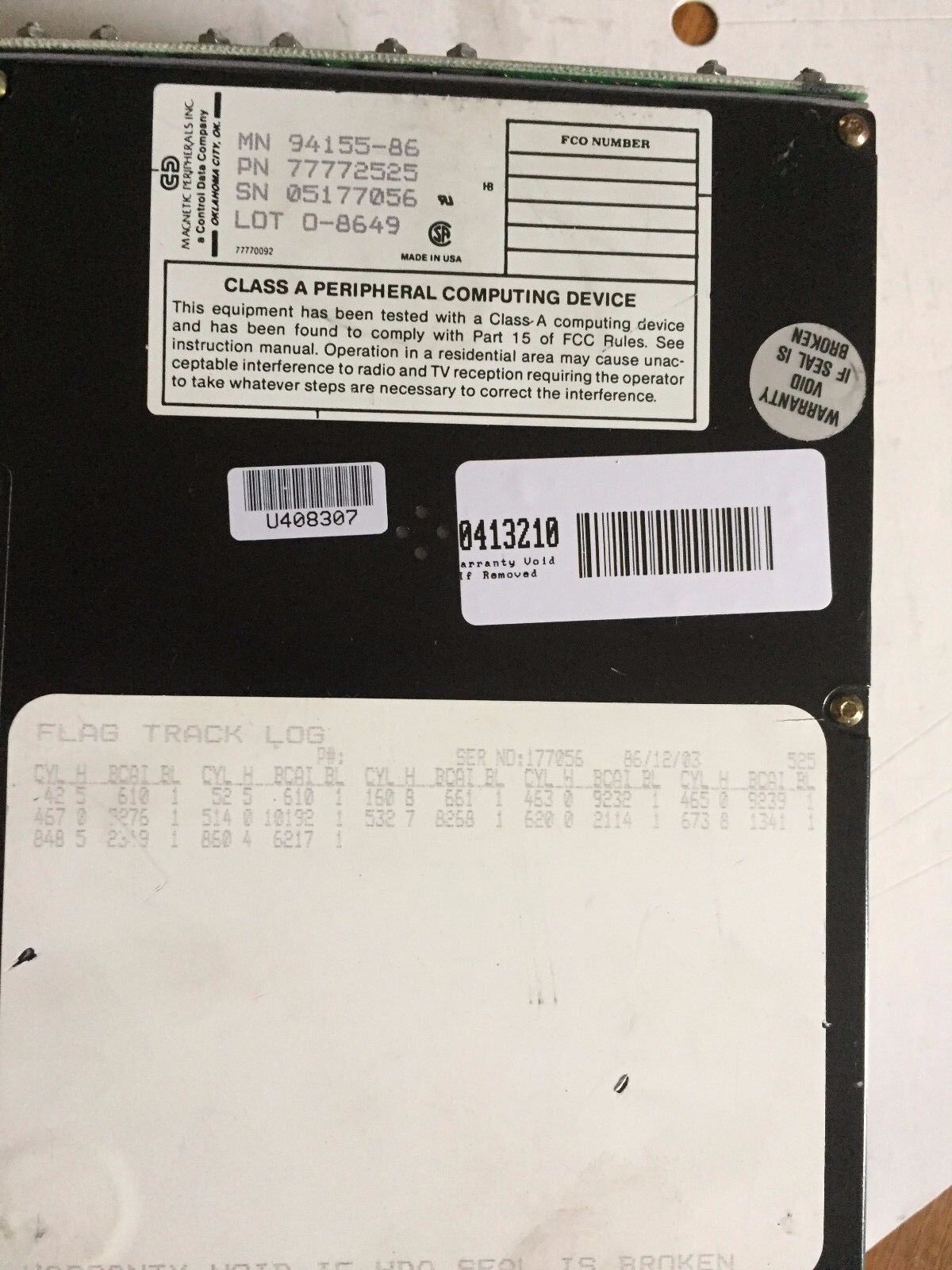 New Control Data 94155-86,77772525 Megnetic Hard Drive 72Mb 5.25Inch,Ct