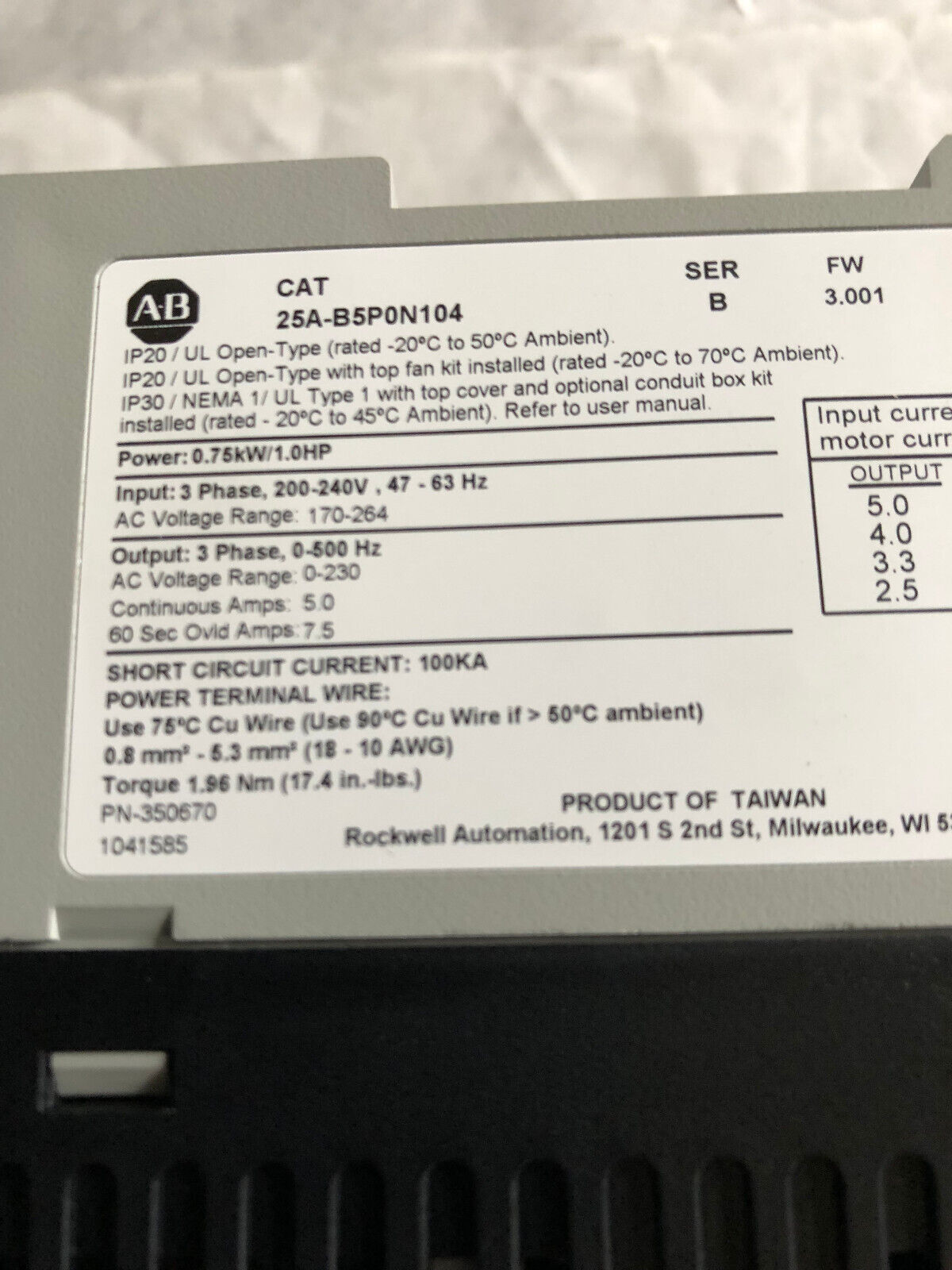New Allen Bradley 25A-B5p0n104 Ser B,25A-B5pon104,Powerflex 523 Controller,Ay