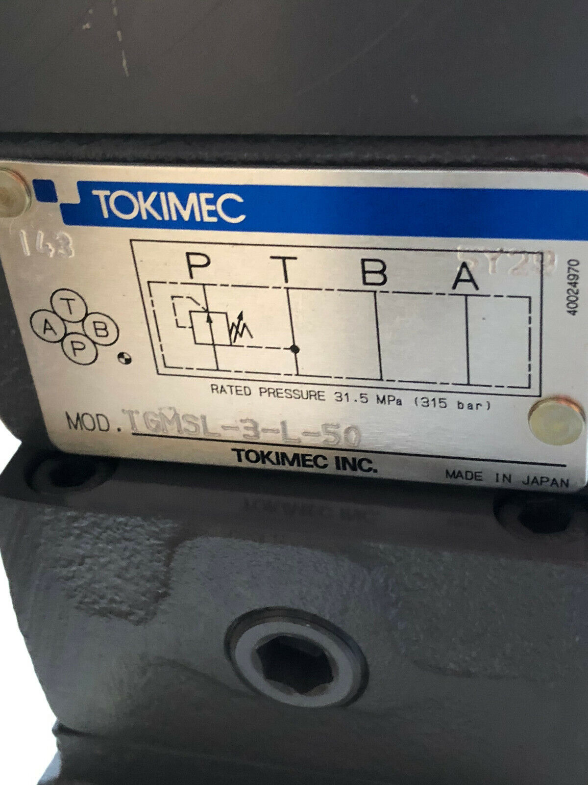 Tokimec Tcg50-03-Fe-P7-H-15 Sh,Dg4v-3-0B-M-P7-H-7-P12-54,Tgmsl-3-L-50 Valve,Ex
