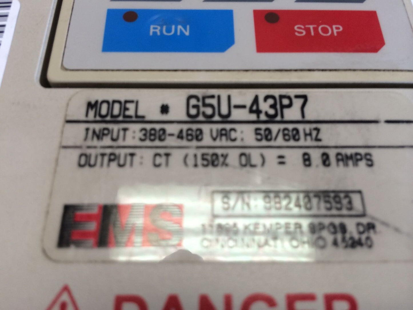 Yaskawa Cimr-G5u20p4 Ac Drive,3 Ph 200-230 Vac,3.9 Amp,G5u-43P7,Yplt31001-1G,Aa