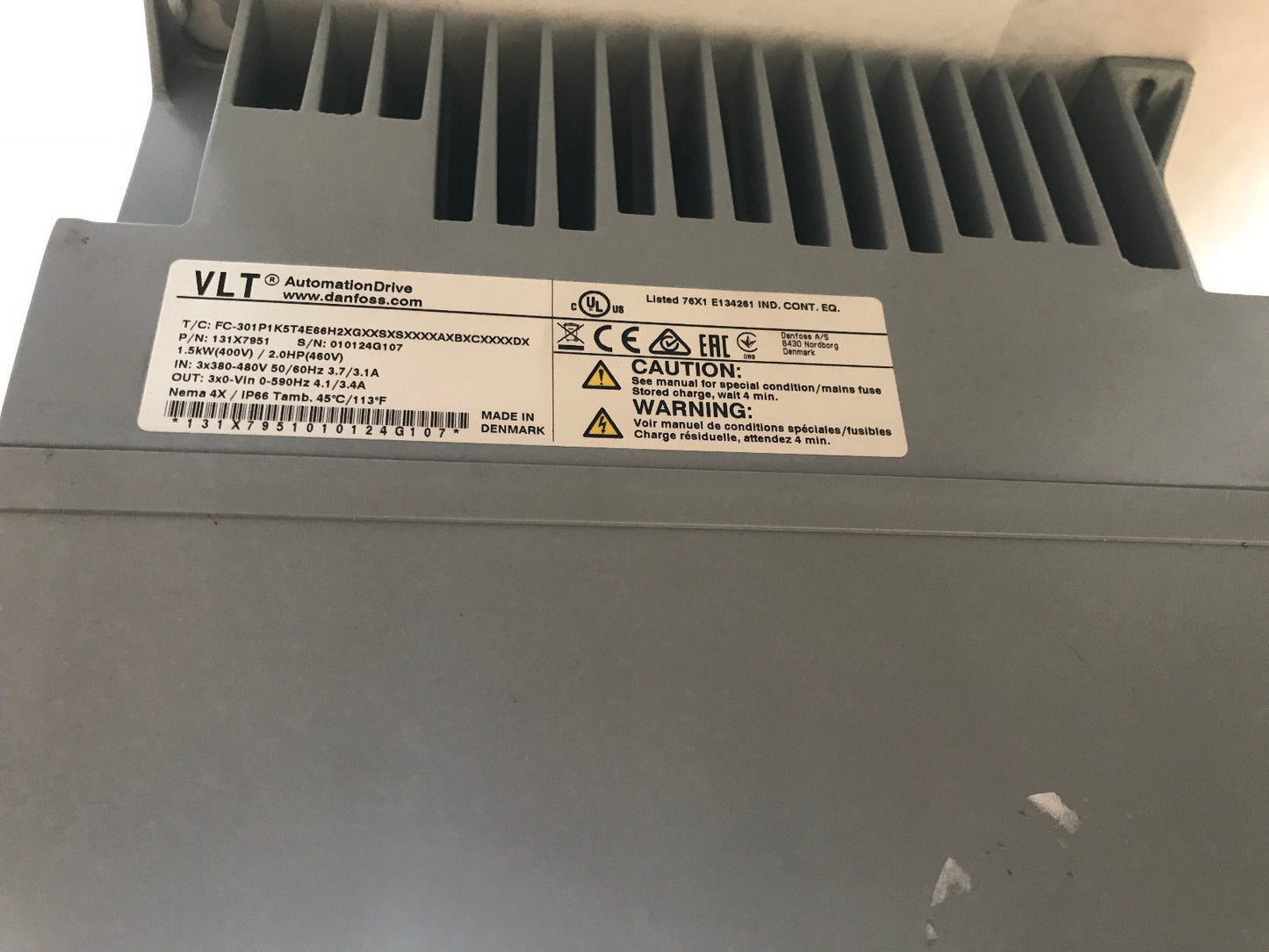 New Danfoss 131X7951 Vlt Aqua Drive 2.0Hp 4.1A,Danfoss Vlt,Fc-301P1k5t4e66h,Th