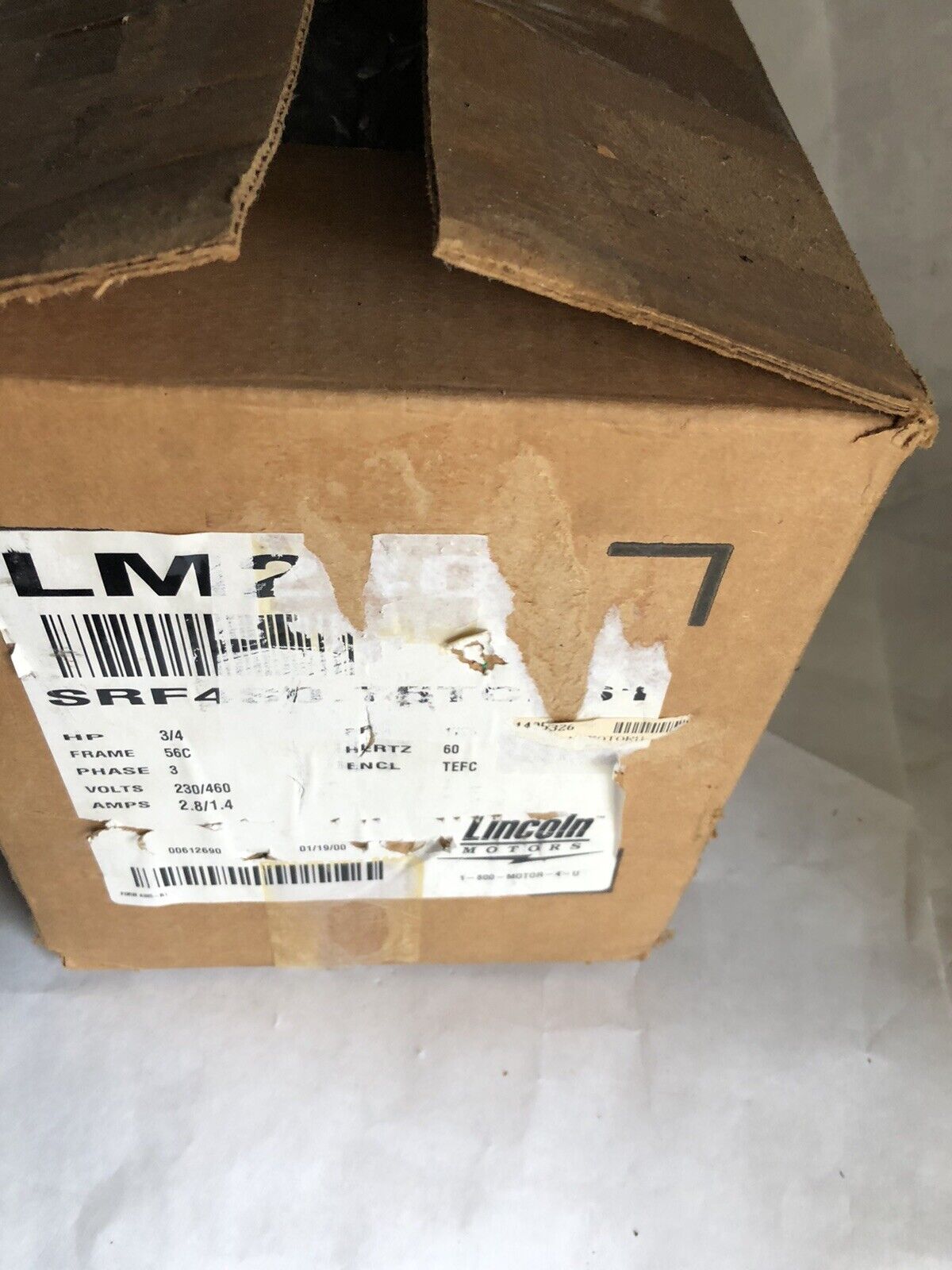 New Lincoln Motors Srf4s0.75Tcn61,75Tcn61 Lm24077 3/4Hp 3Ph,7Va Lm24077a P,Tb,Eg