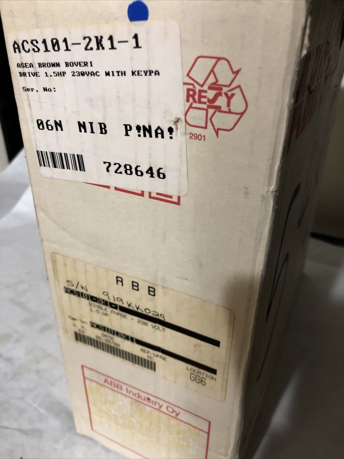 New Asea Brown Boveri Drive 1.5Hp 230Vac 1Ph 1.1Kw,Abb Acs101-2K1-1,Acs 100,Bq