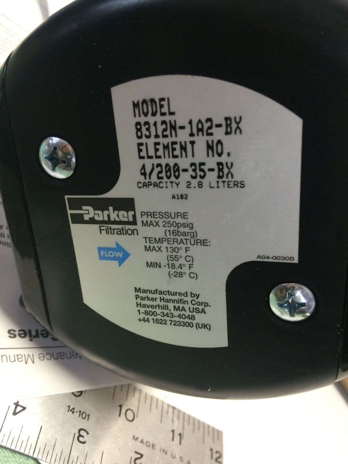 New1 1/2" Npt Parker 8312N-1A2-Bx Pneumatic Air/Gas Inline Filter,4/200-35-Bx,Bp