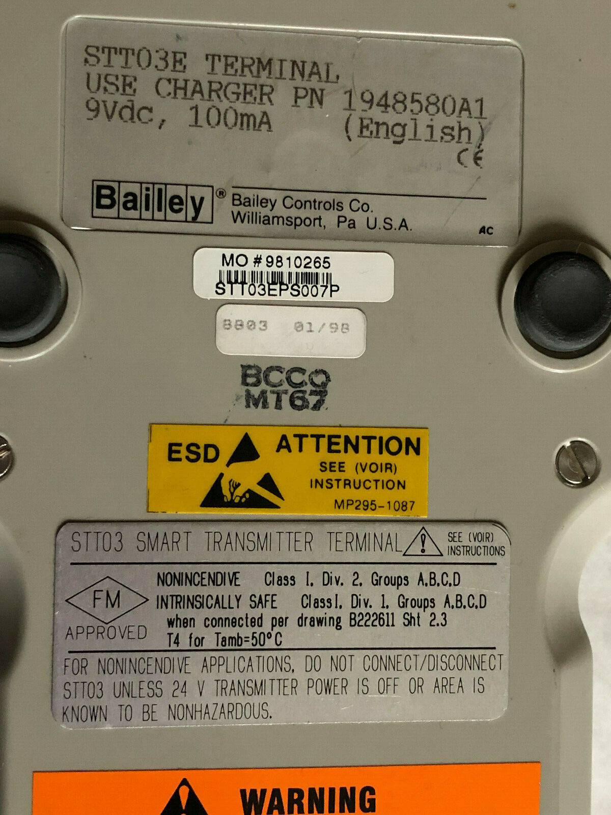 Bailey 1948580A1,Abb Stt03e Smart Transmitter Terminal,Lead Stt03eps007p,Sa
