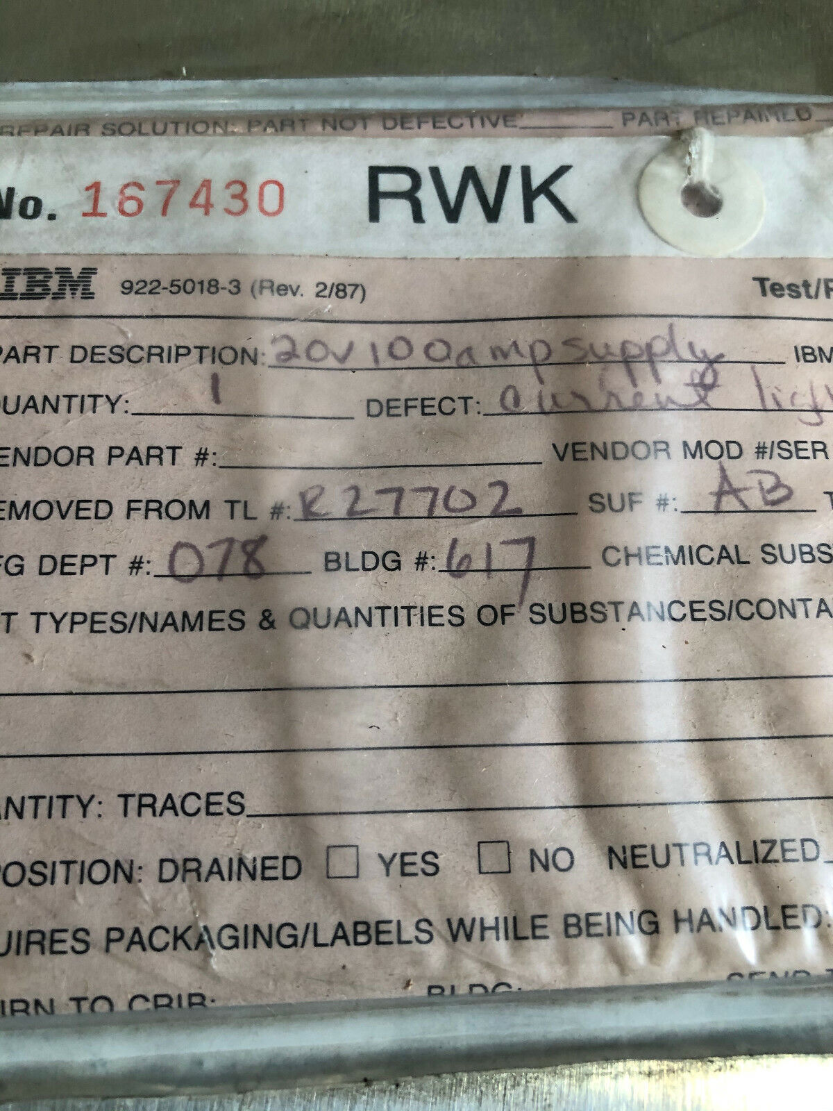 Power Ten 3494D-20100 Power Supply 208Vac,Aehr Test Systems 3494D-20100,Bg