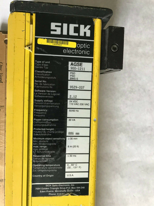 Sick Agse 900-1211,Psd Bws-S Optic Electronic Light Curtain Receiver,Agse,Sm