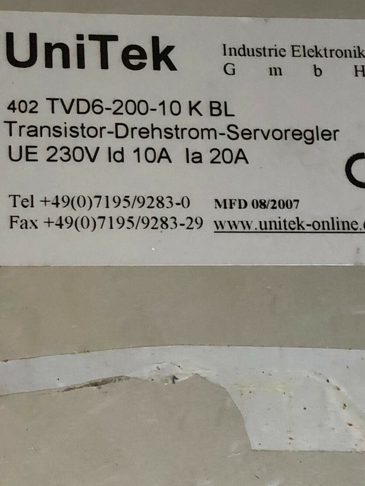 Unitek Tv6mu2-11,Unitek 402 Tvd6-200-10 K Bl,Transistor-Drehstrom,Ue 230V,Cf