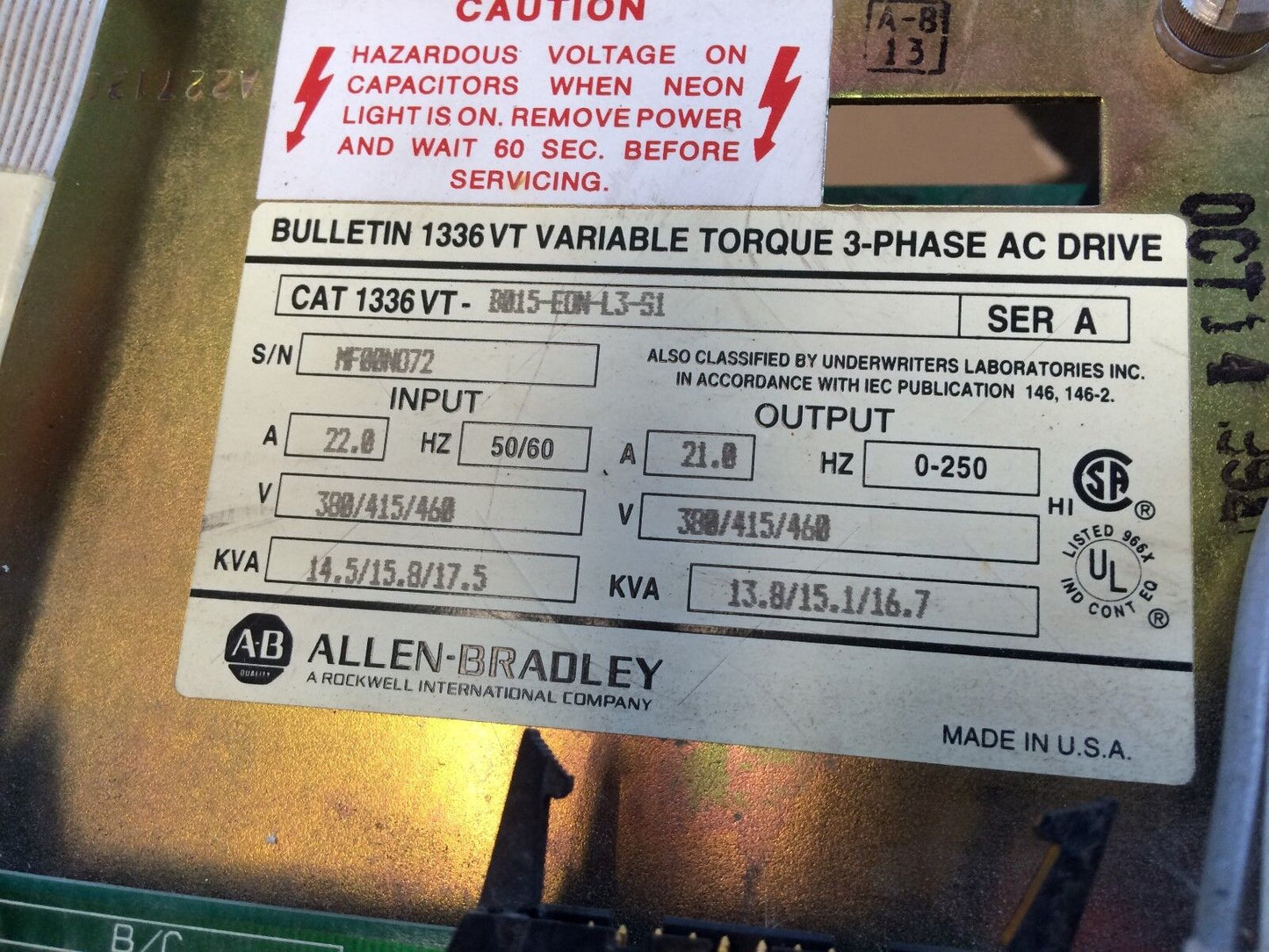 Allen Bradley 1336Vt-B015-Edn-L3-S1 Ac Drive,15 Hp,Variable Torque,Bm