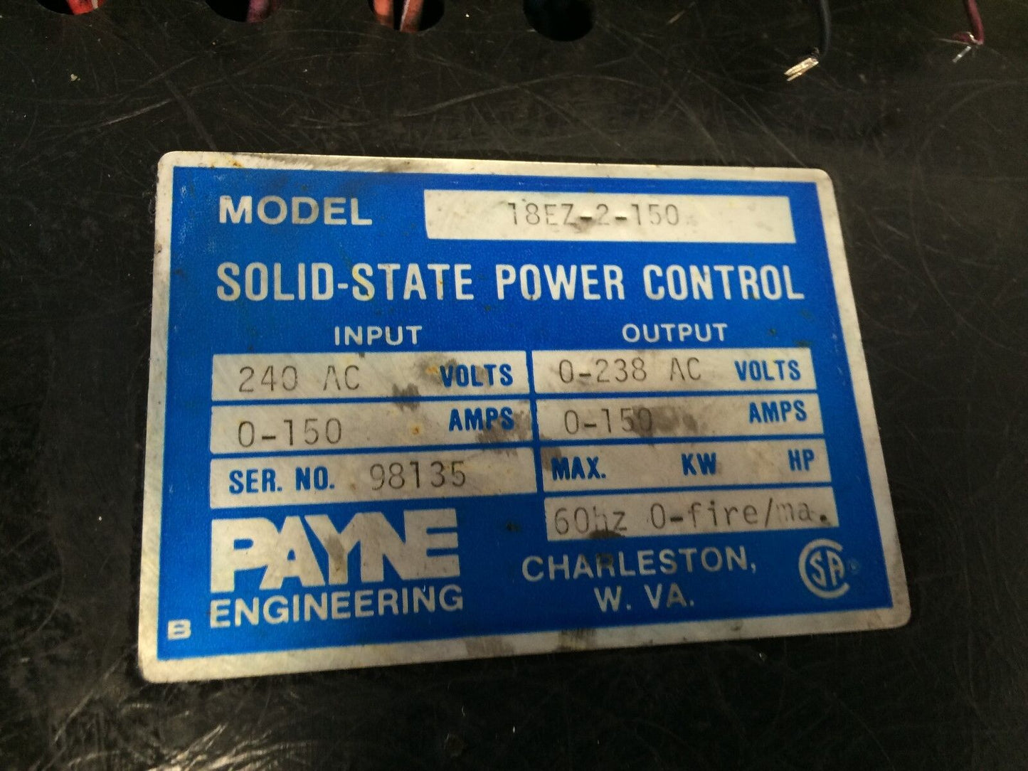 Payne Engineering 18Ez-2-150 Solid-State Power Control,0-230 Vac, I8ez-2-150,Bm