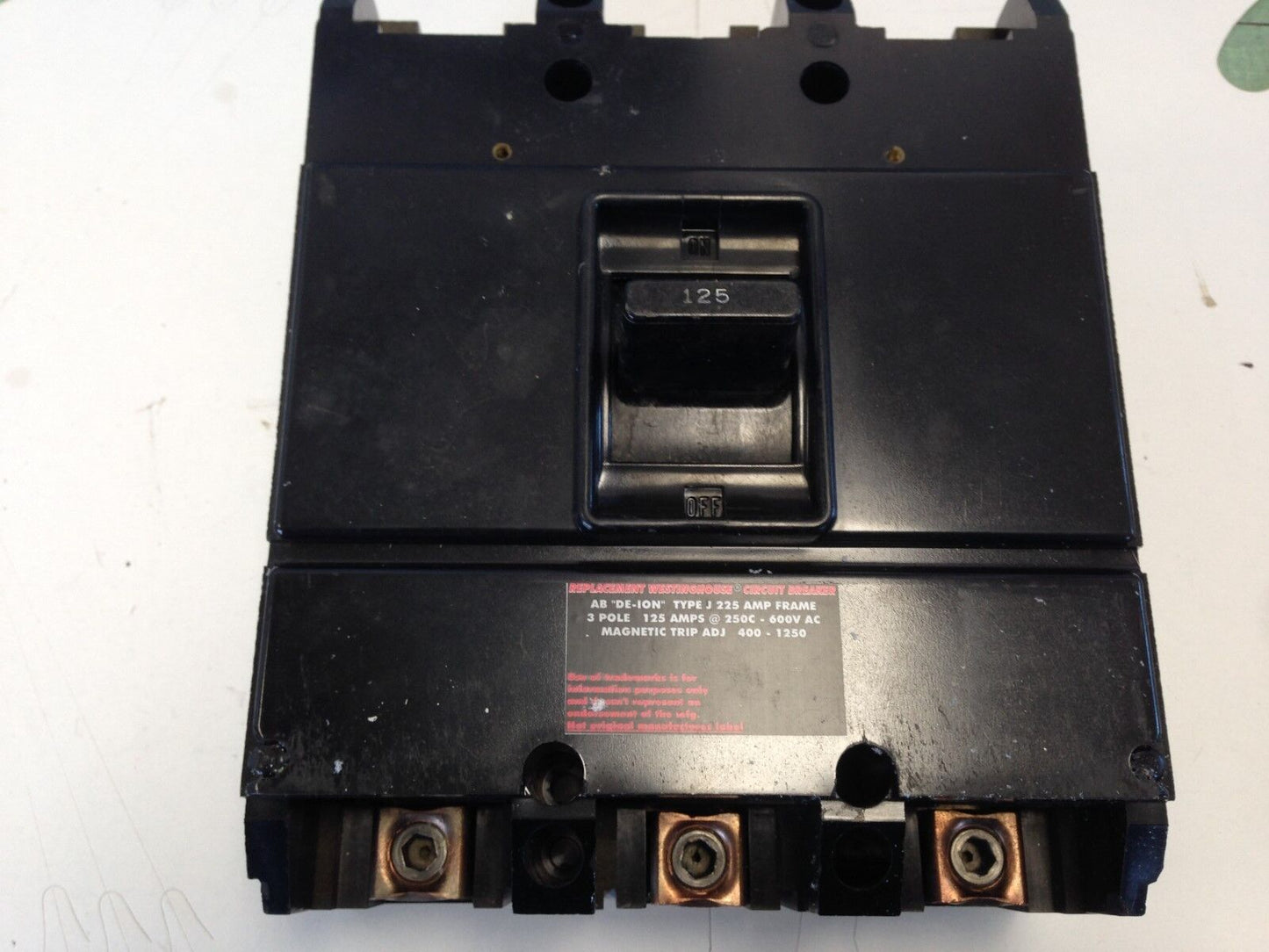 Westinghouse J225,125A,J3125 Circuit Breaker,3-Pole,125Amp,600Vac,Sb