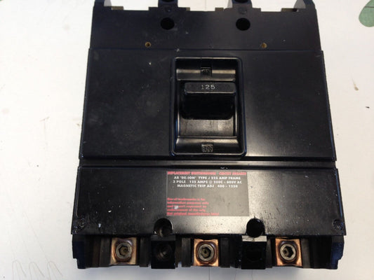 Westinghouse J225,125A,J3125 Circuit Breaker,3-Pole,125Amp,600Vac,Sb