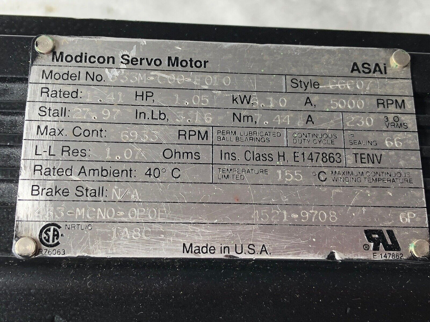 Modicon S33m-C00-F010 Ac Servo Motor Robotics 533M-C00-F010  Cgc07,E147863,Ef
