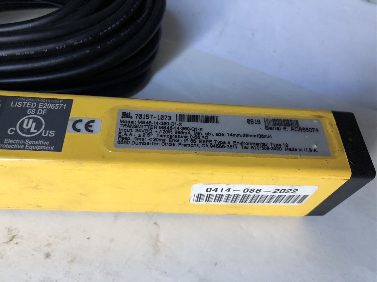 New Sti Ms46-14-350-Q1-X Safety Light Curtain Transmitter,350Mm,70157-1073,Fi