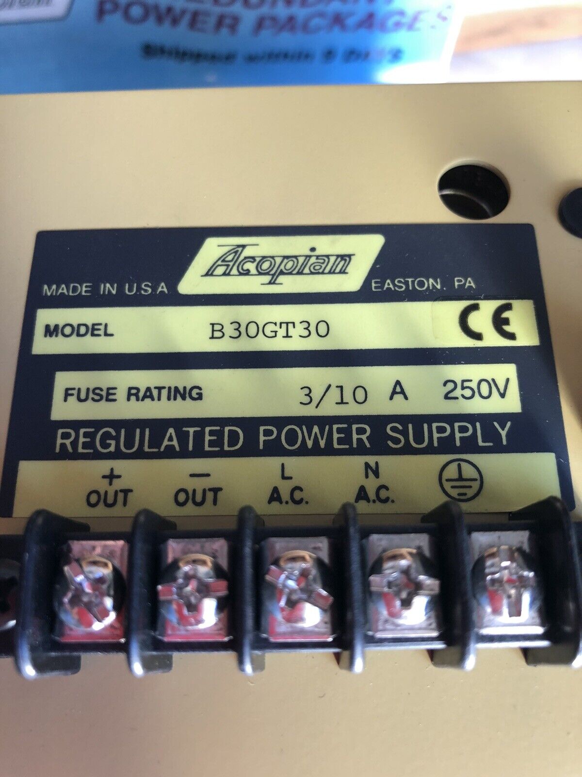 New  Acopian B30gt30 Regulated Power Supply, 3/10A, 250V,Tk