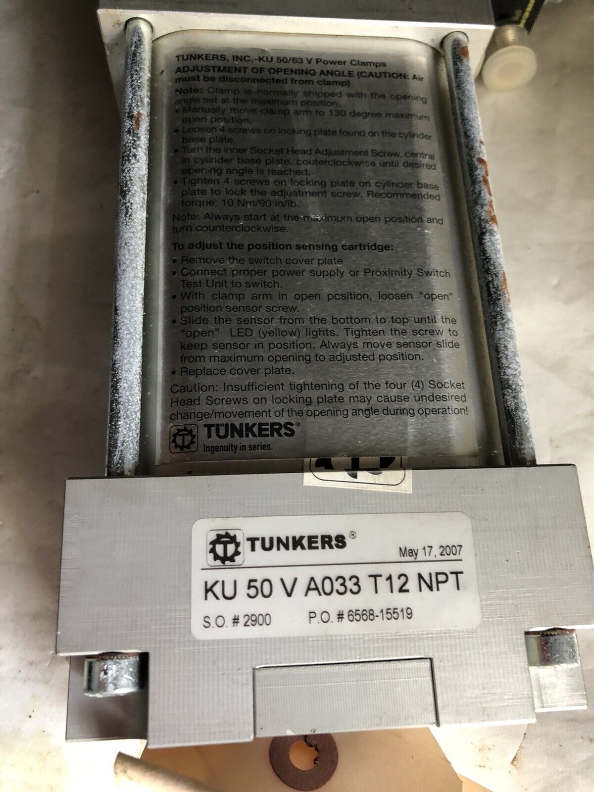 Tunkers Ku 50 V A033 T12 Npt Pneumatic Power Clamp,130* Rotation,Ni2-Q9,Tn