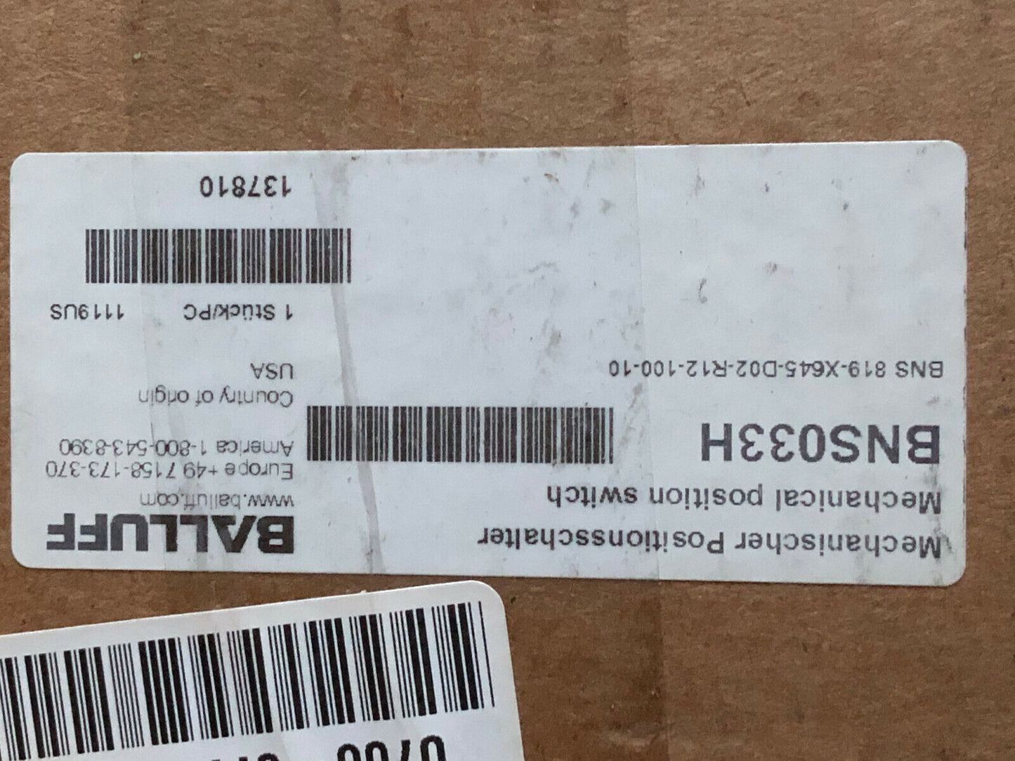 Balluff Bns 819-X645-D02-R12-100-10 Mechanical Position Switch Bns033h 1120,Bu