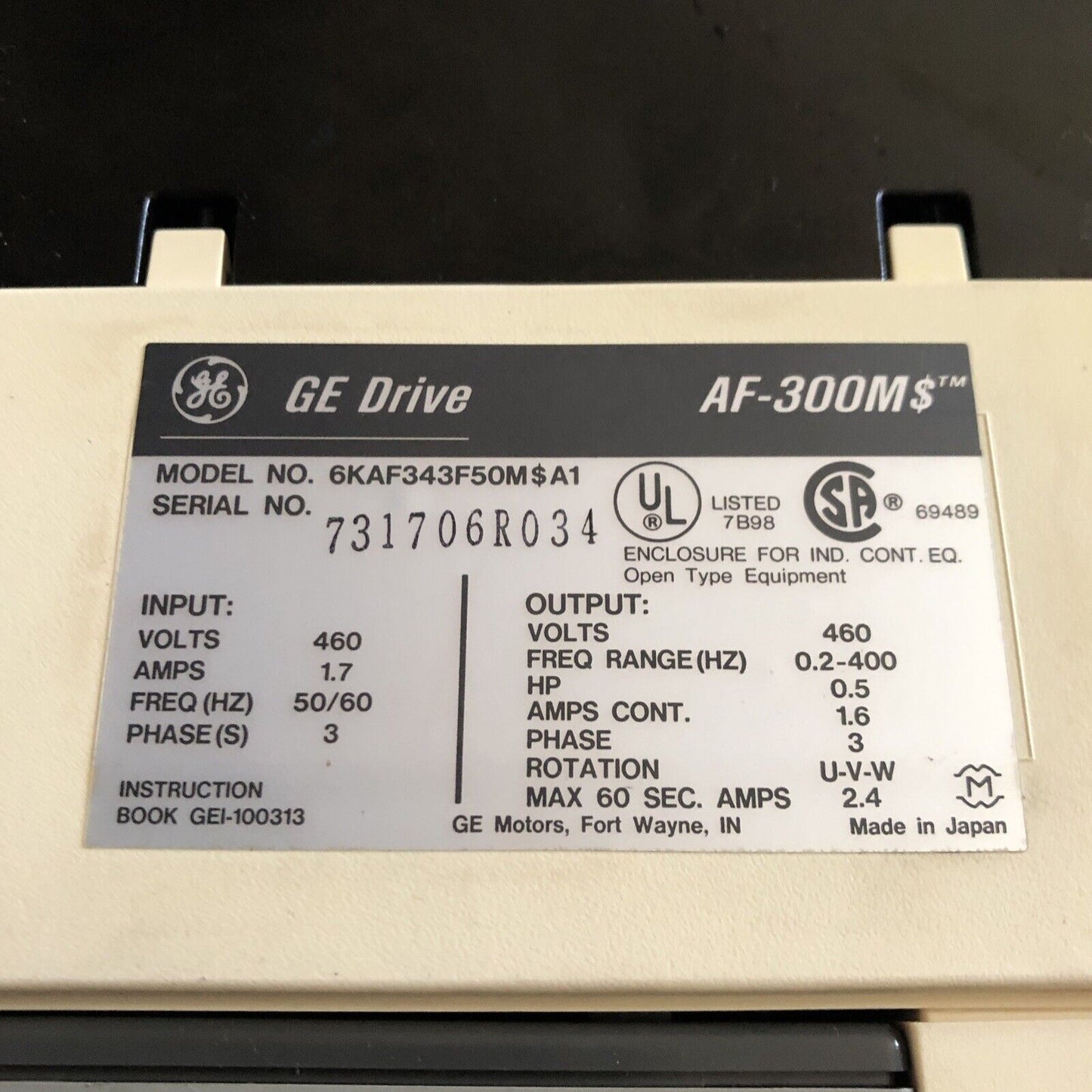 New G.E. 6Kaf343f50m$A1 Drive, 1/2Hp,3Ph,460V,Ge Drive Af-300 Micro,Af-300M$,Sj