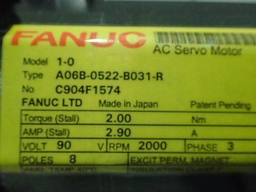 Fanuc A06b-0522-B031-R,Fanuc 1-0 Ac Servo Motor,90V,2000Rpm,Repaired,Bx