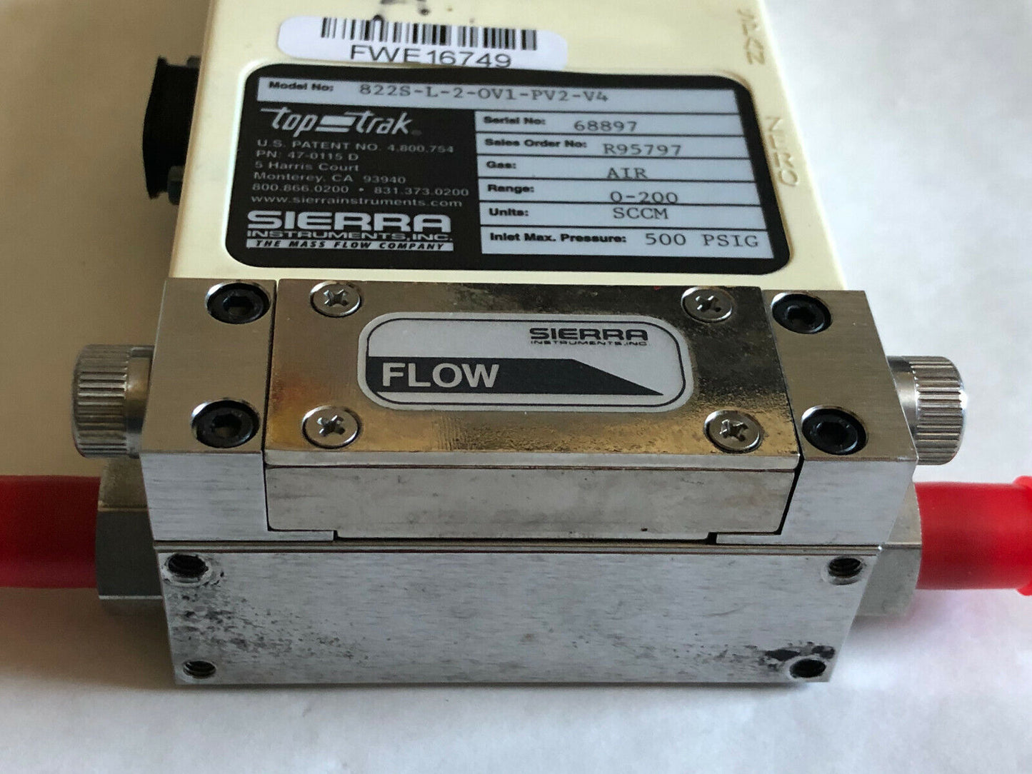 Sierra Instruments 822S-L-2-Ov1-Pv2-V4 Gas Mass Flow Meter W/ Digital Displ,De