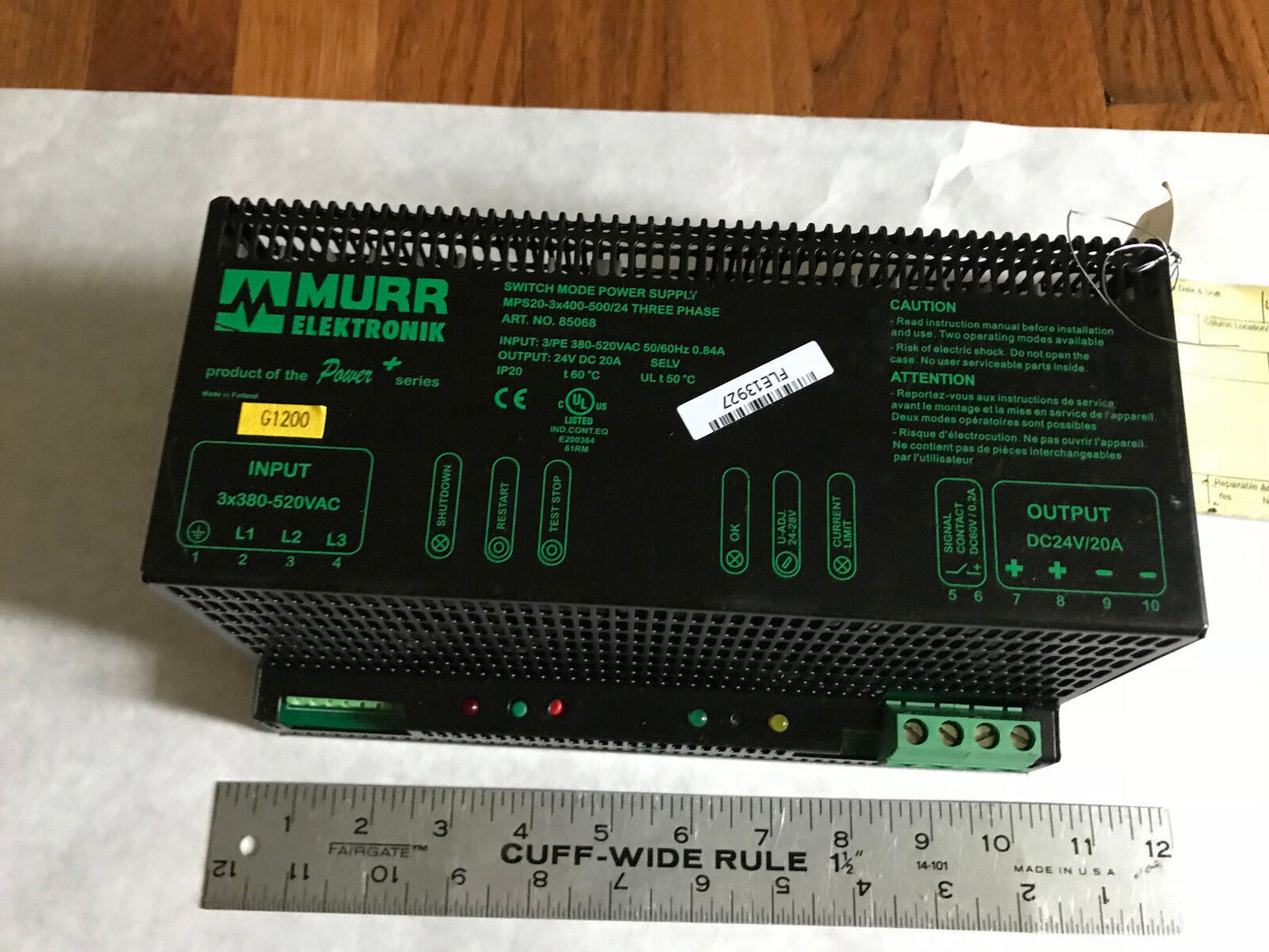 Murr Eletronik 85068 Switch Mode Power Supply,Mps20-3X400-500/24 Three ,Ek,Sj