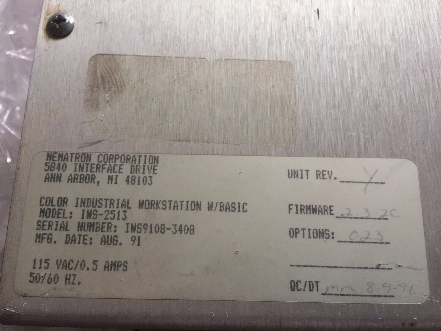 Nematron Iws-2513 Operator Interface Color Workstation W/96K Basic,Ez