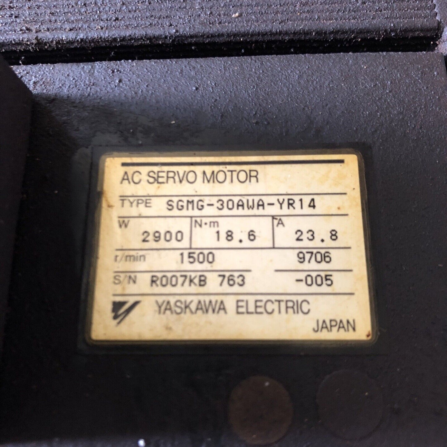Yaskawa Sgmg-30Awa-Yr14 Ac Servo Motor,1500-Rpm,18.6/23.8A,Sgmg 30Awa Yr14,Bk