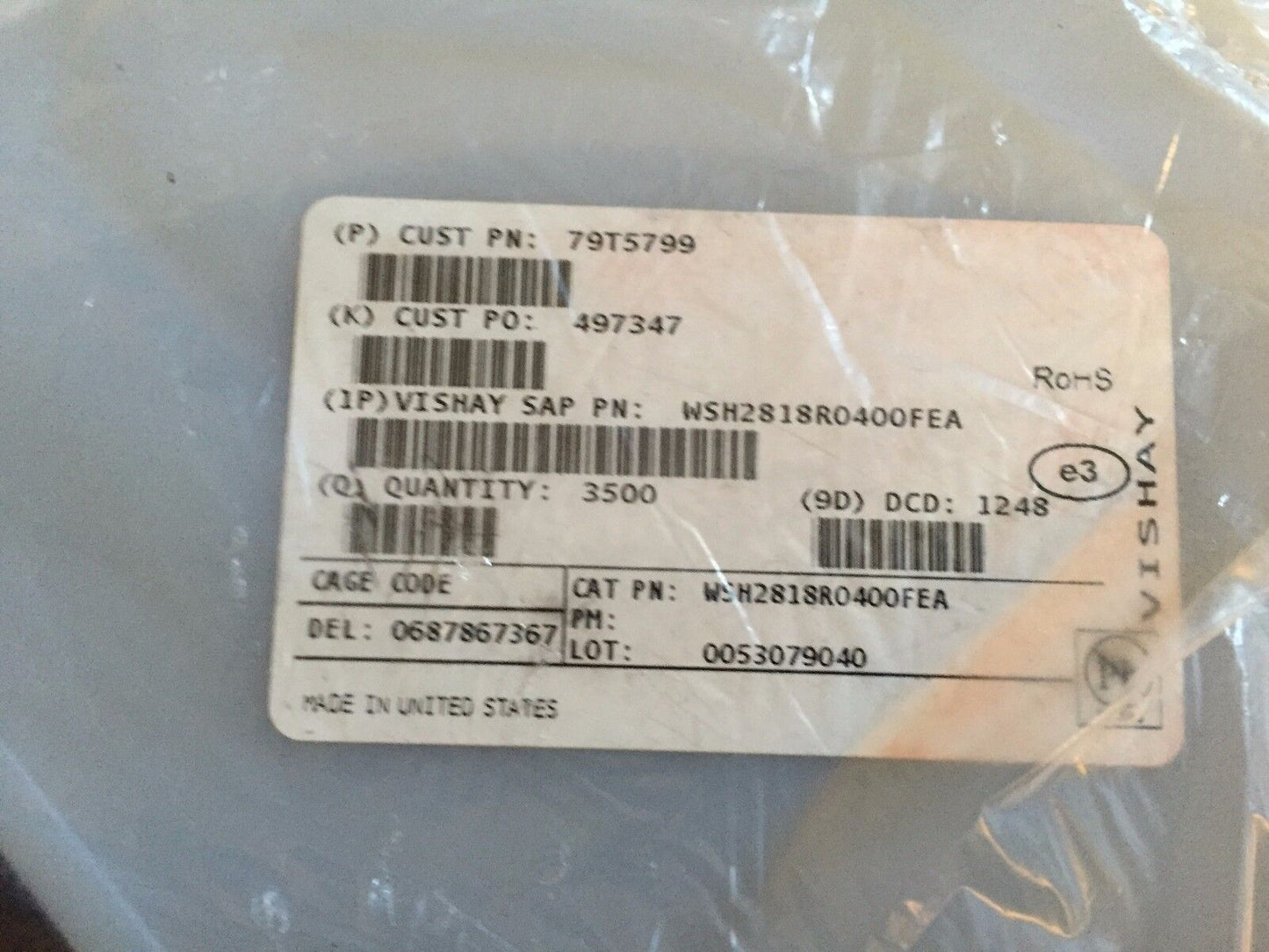 New Lot 3116 Vishay Wsh2818r0400fea Dale Resistor, 2818, R04, 5W, 1% ,Sb