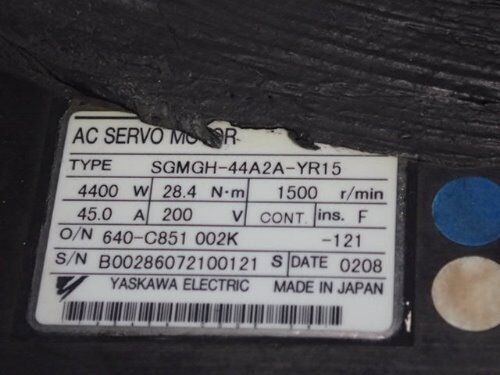 Yaskawa Sgmgh-44A2a-Yr15 Ac Servo Motor, 200 Vac, 1500 Rpm,Ar