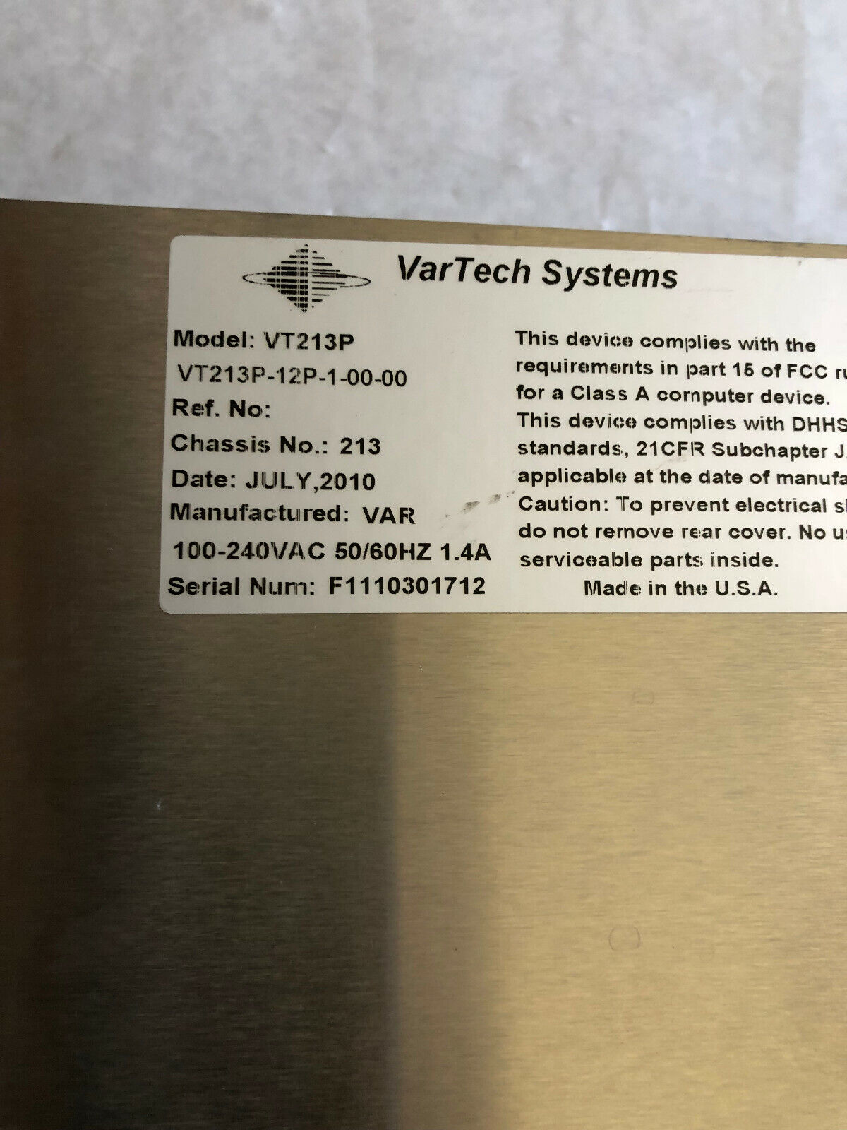 Vartech Vt213p Operator Interface (No Power One For Parts & Repair Only),Bk