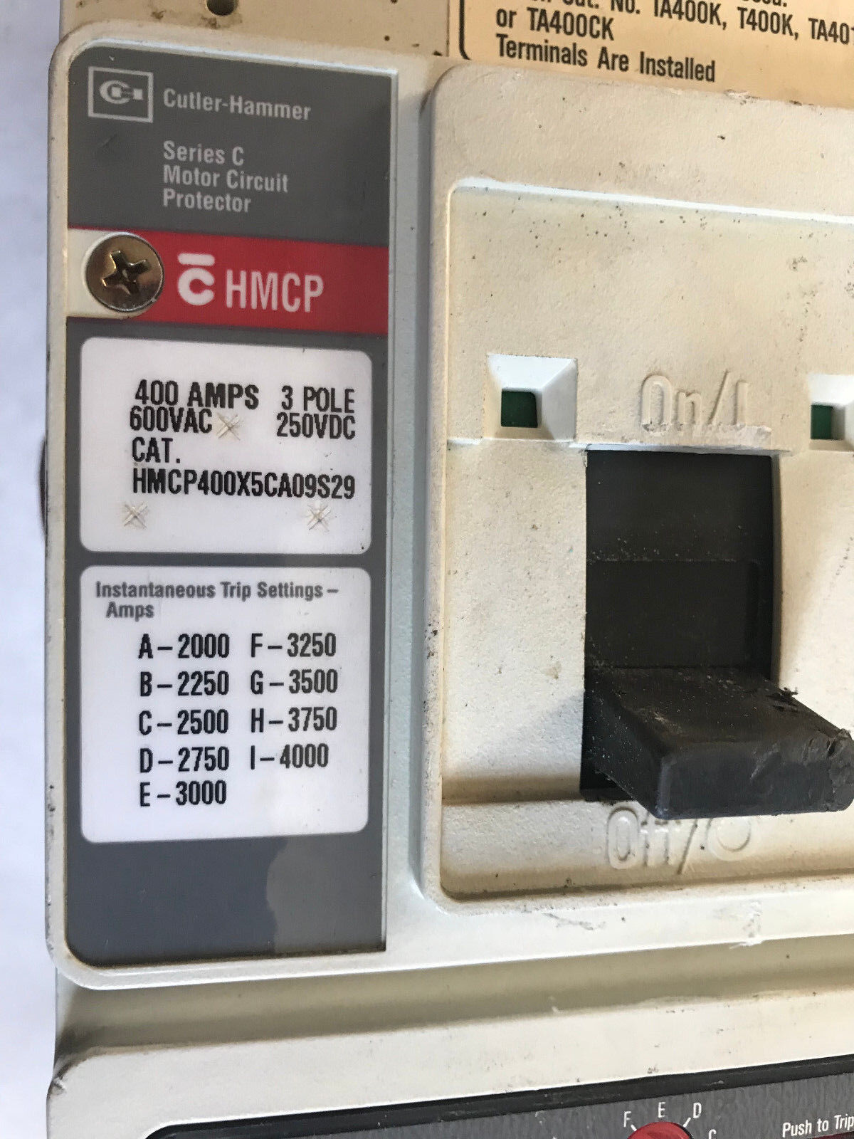 Cutler Hammer Hmcp400x5ca09s29 3 Pole Circuit Breaker,400A,600Vac,Chmcp,Hmcp,Sa
